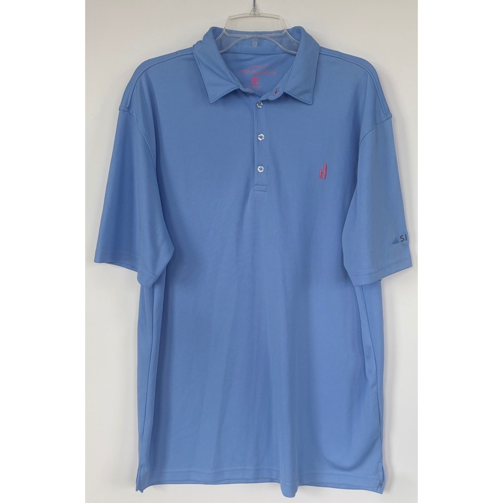 johnnie-O Prep-Formance Mens XL Blue Pique Polo Shirt Surfer Logo Short Sleeve